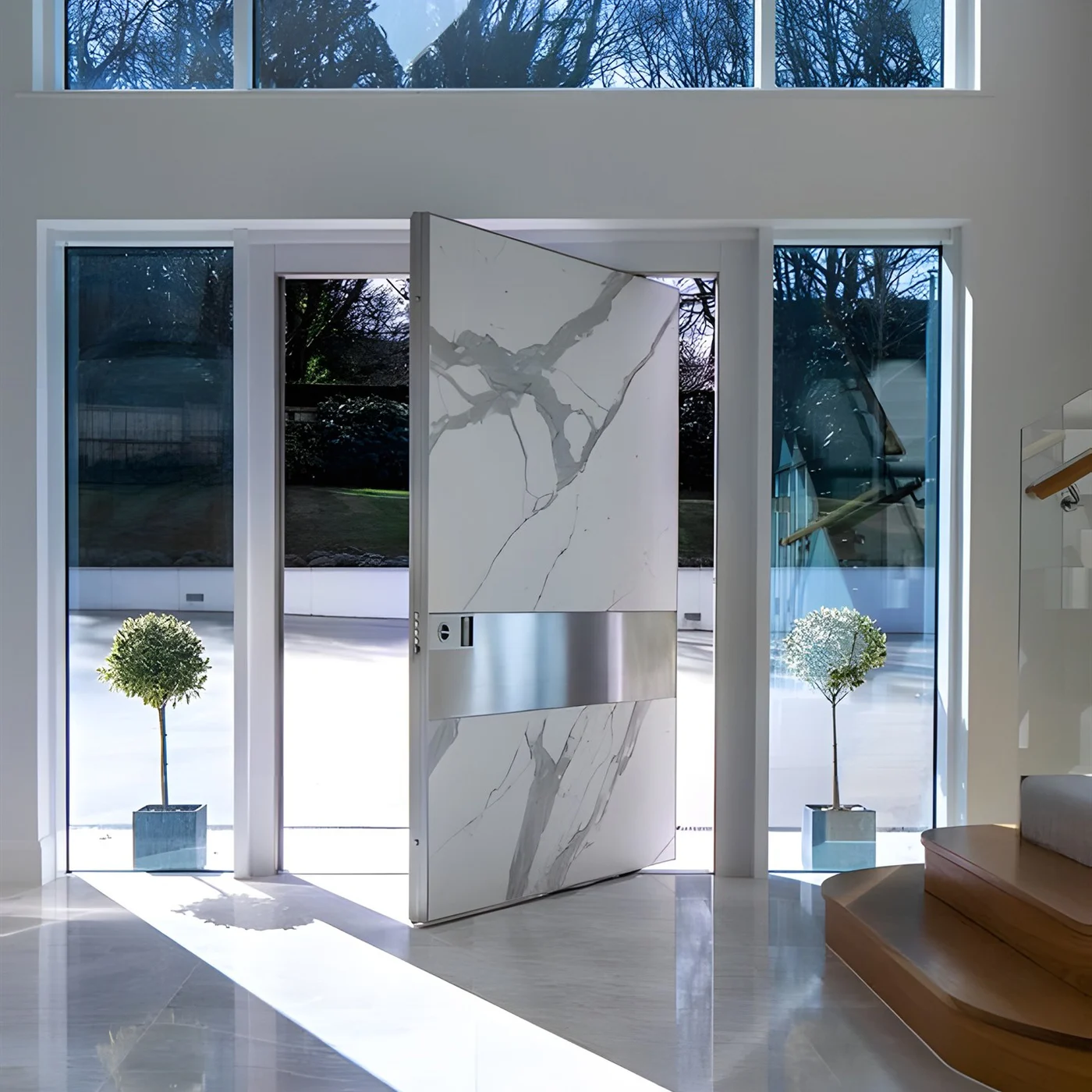 Mixed-finish pivot door design reference 0004 from the AsvntDoor design library