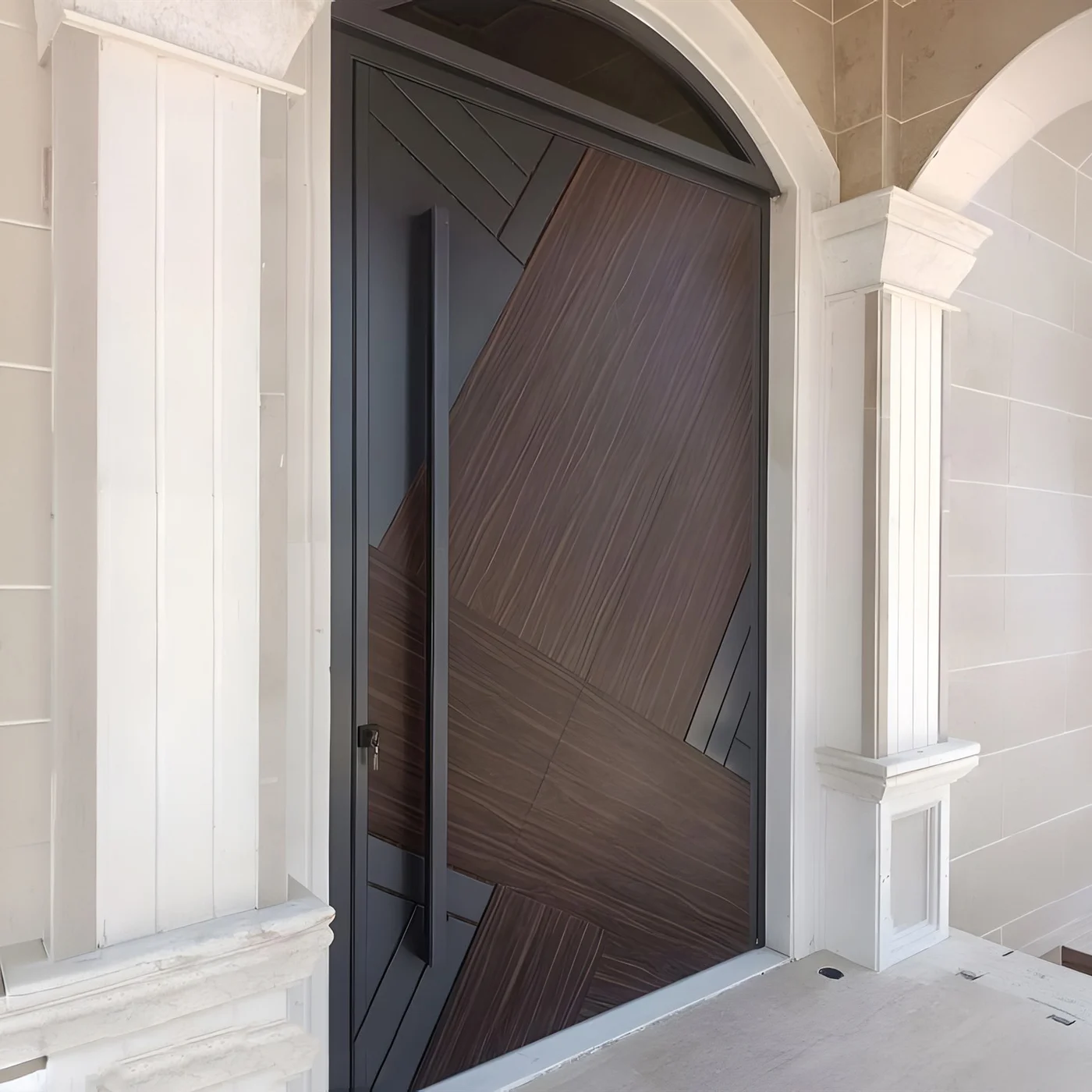 Mixed-finish pivot door design reference 0016 from the AsvntDoor design library