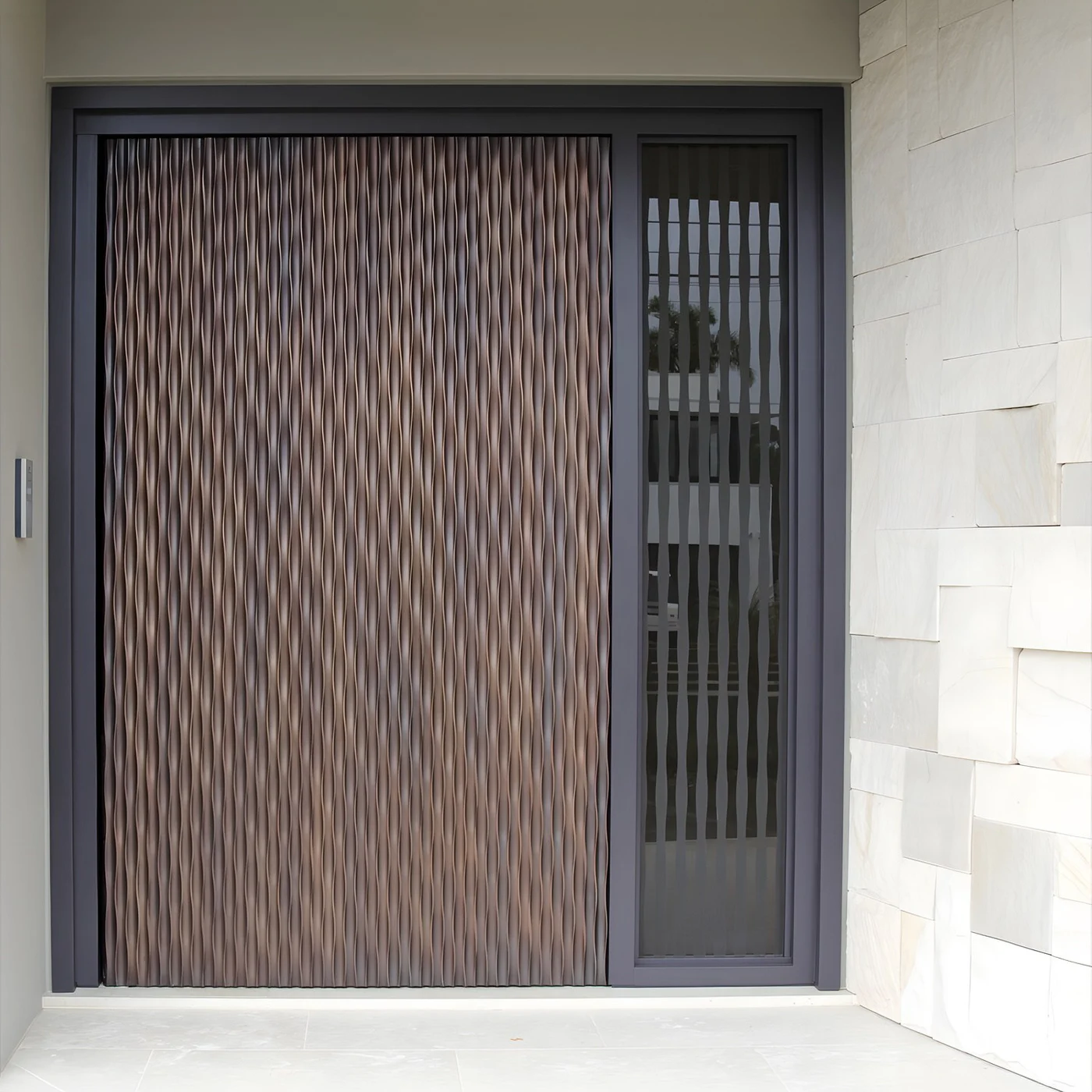 Mixed-finish pivot door design reference 0050 from the AsvntDoor design library