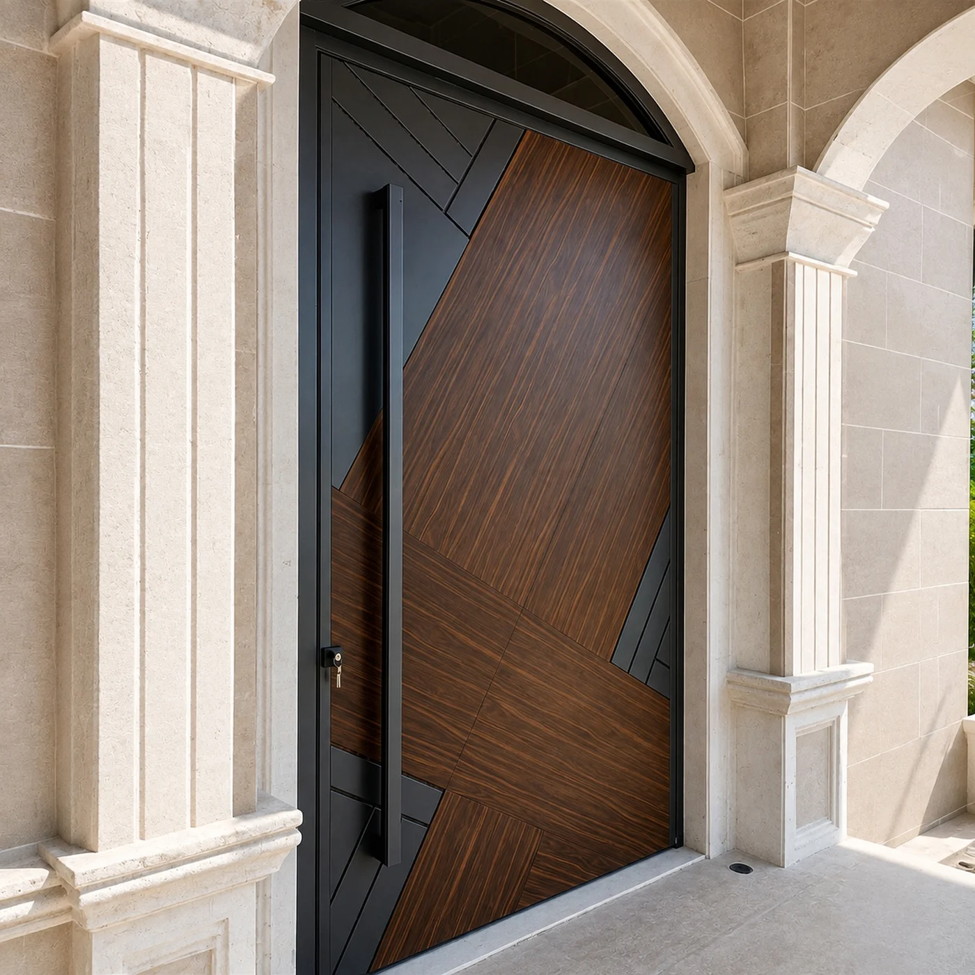 Mixed-finish pivot door design reference 0081 from the AsvntDoor design library