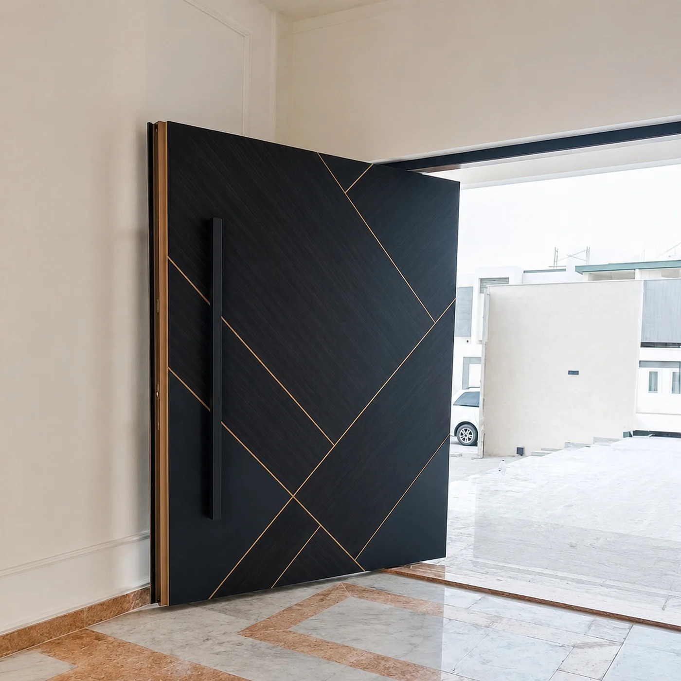 Mixed-finish pivot door design reference 0101 from the AsvntDoor design library