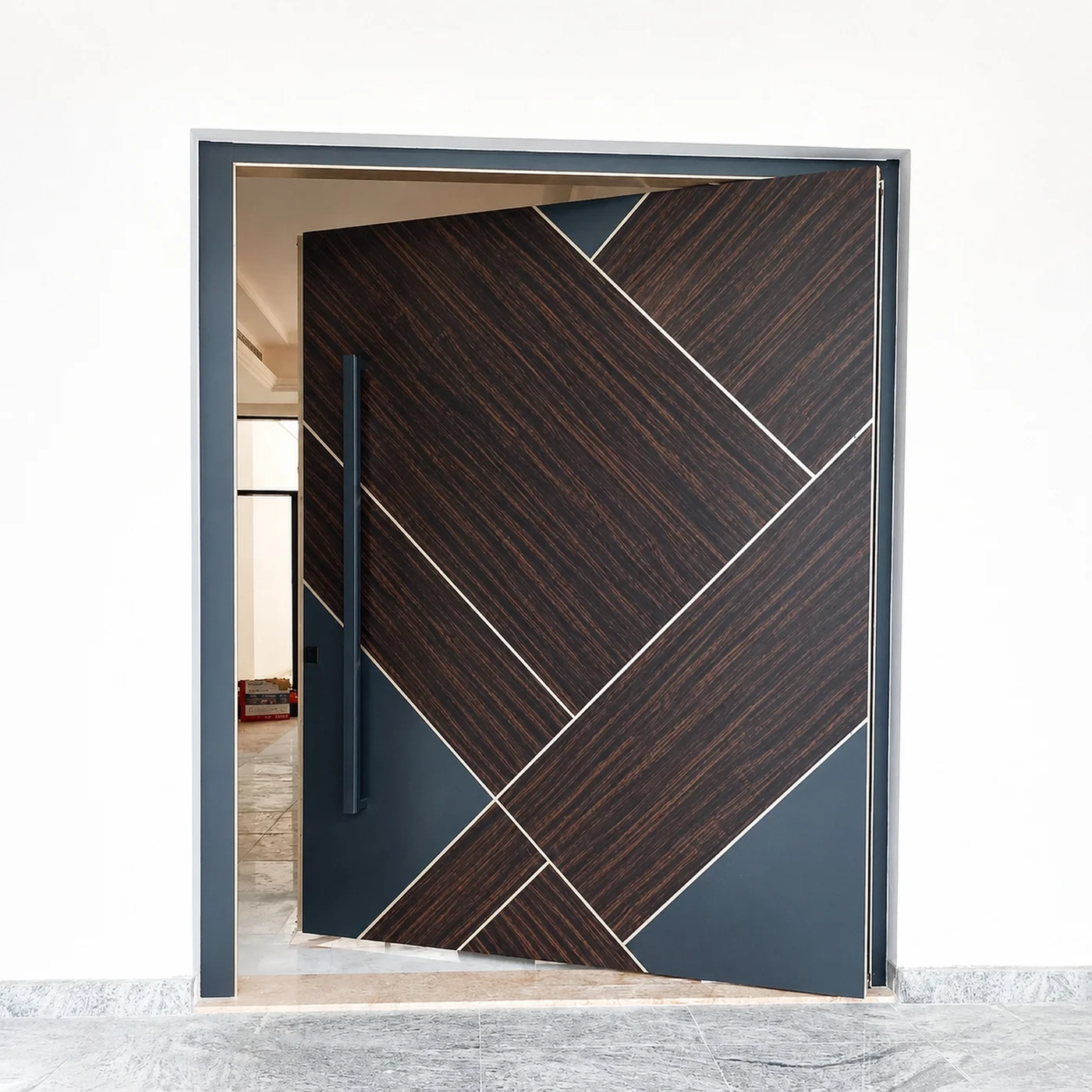Mixed-finish pivot door design reference 0102 from the AsvntDoor design library