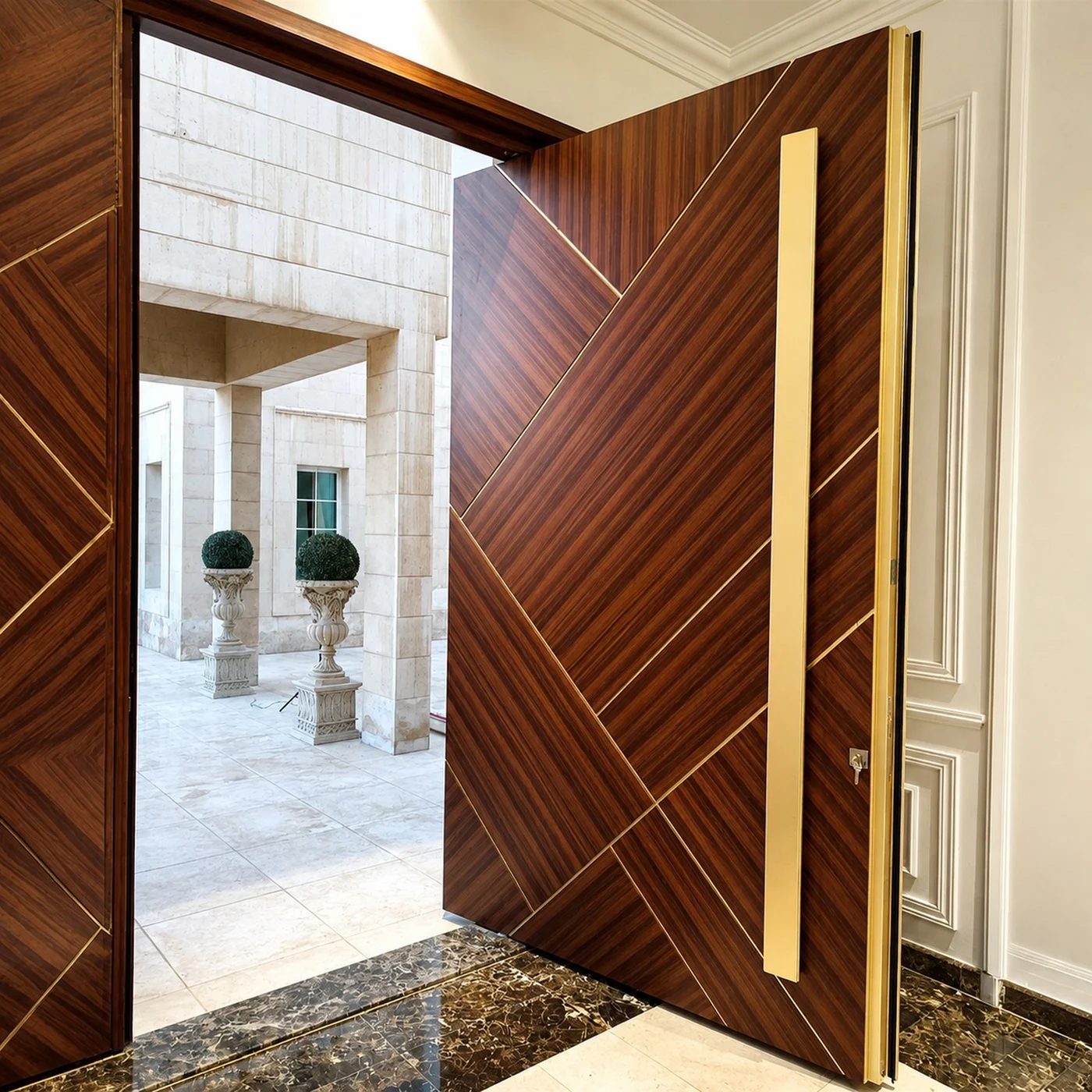 Wood-grain pivot door design reference 0100 from the AsvntDoor design library